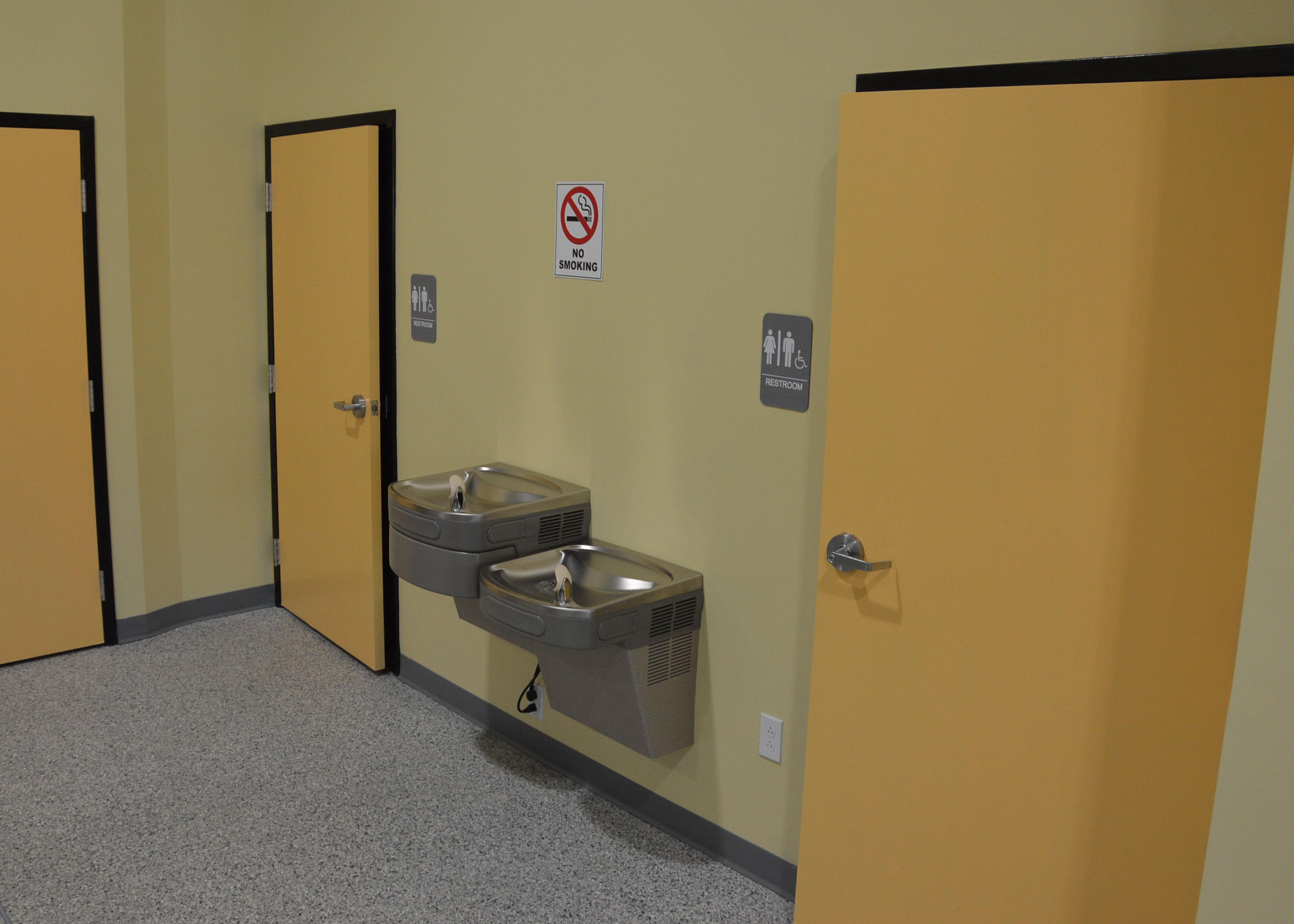 Clean restroom and drinking fountain area