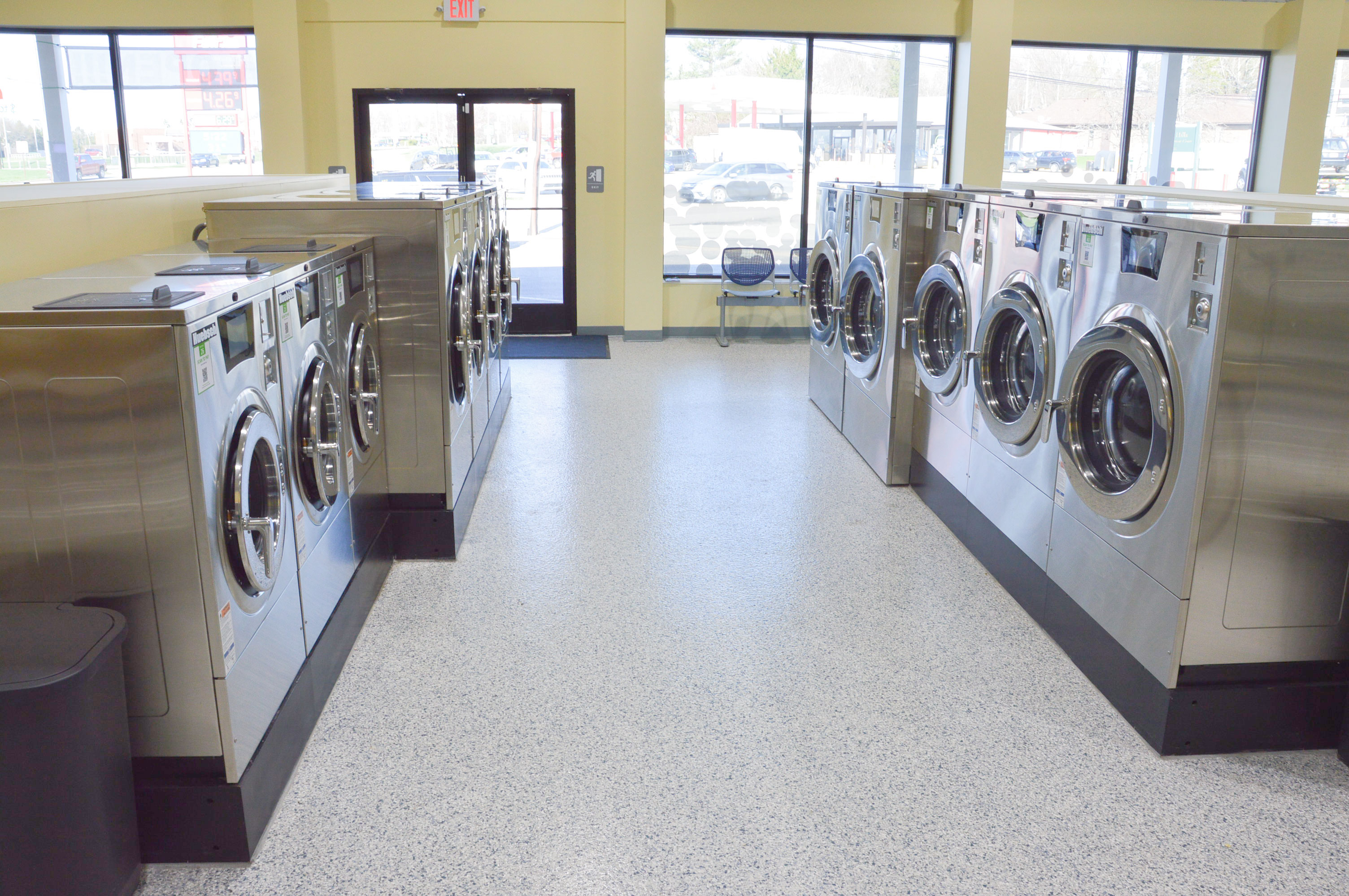 Main aisle view with the front entrance and washer rows